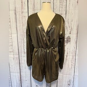 YOINS Metallic Gold‎ Long Sleeve Romper